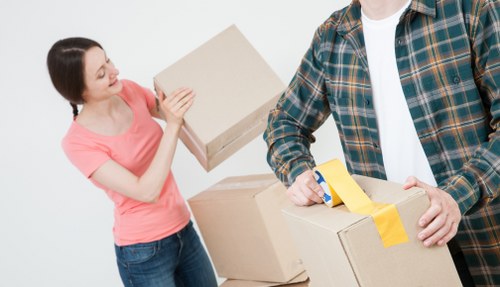 Furniture and boxes secured inside a removals van