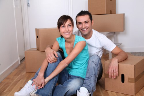 Boxes and furniture prepared for a Chinatown removal van
